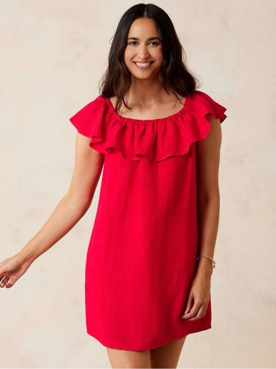 Tommy Bahama Dresses & Skirts - Tommy Bahama St Lucia Linen-Blend Off-the-Shoulder Coverup Dress pockets M red